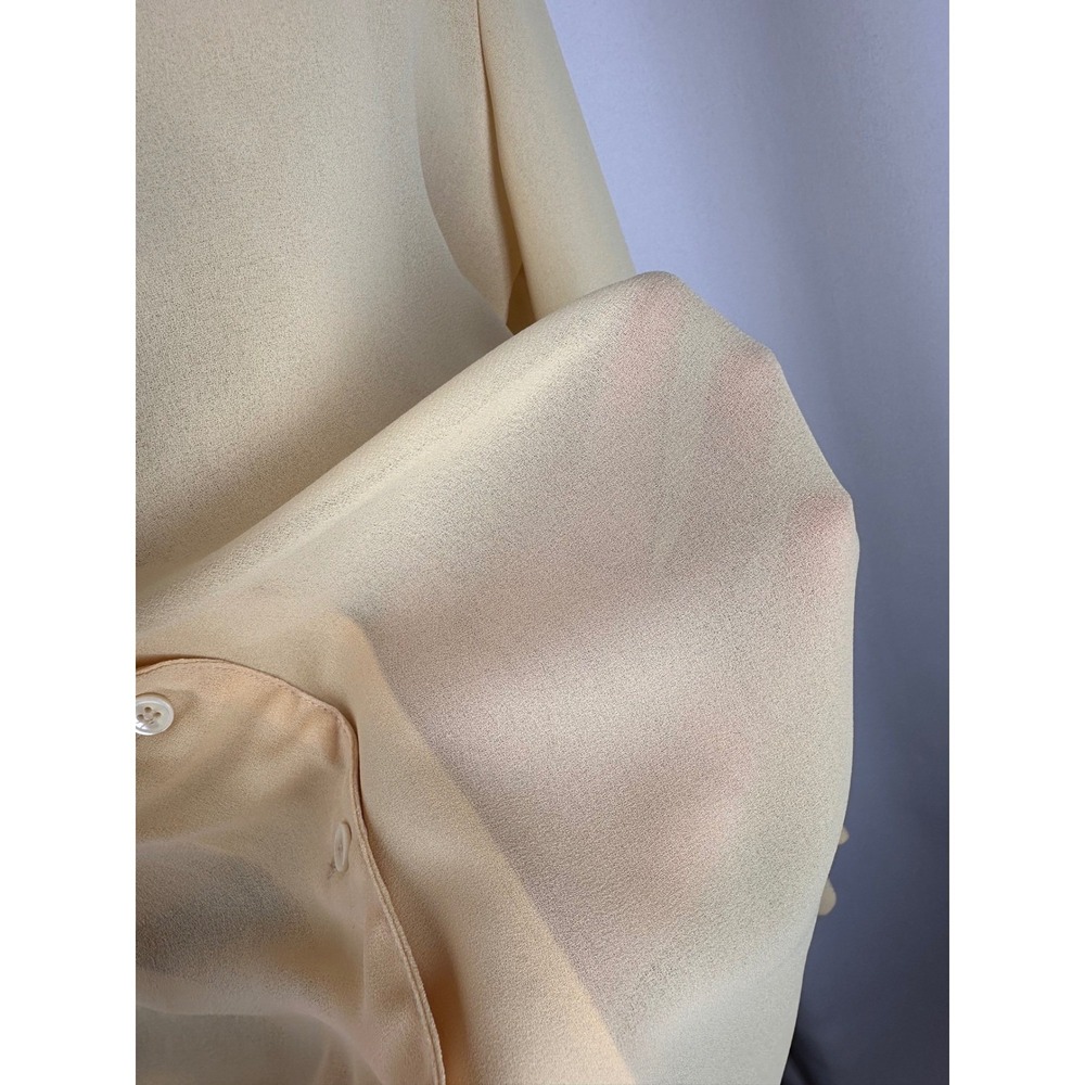 Christian Dior Vintage Yellow Chiffon Button Down Blouse Pleated Shoulder Size 6 - Picture 7 of 16